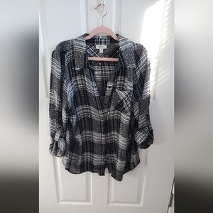 Style & Co black and white plaid top with metallic thread, & sequins size 1x